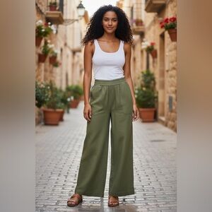 Wide-Leg Linen Pants NWT | Ivy Green Breezy Resort Style | XL
